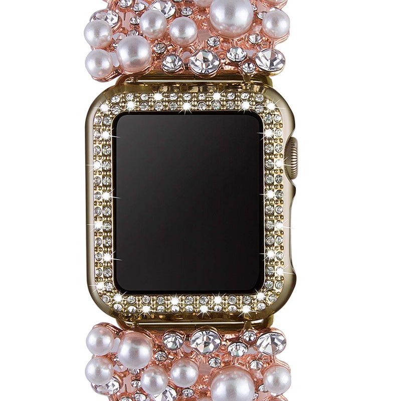 VIQIV Bling Protective Face Bumper Case Cover For Compatible with Apple Watch 38mm 42mm 40mm 44mm, Crystal Diamond Plate Frame Compatible With Apple iWatch Series 5 4 3 2 1 Gold - Image 5